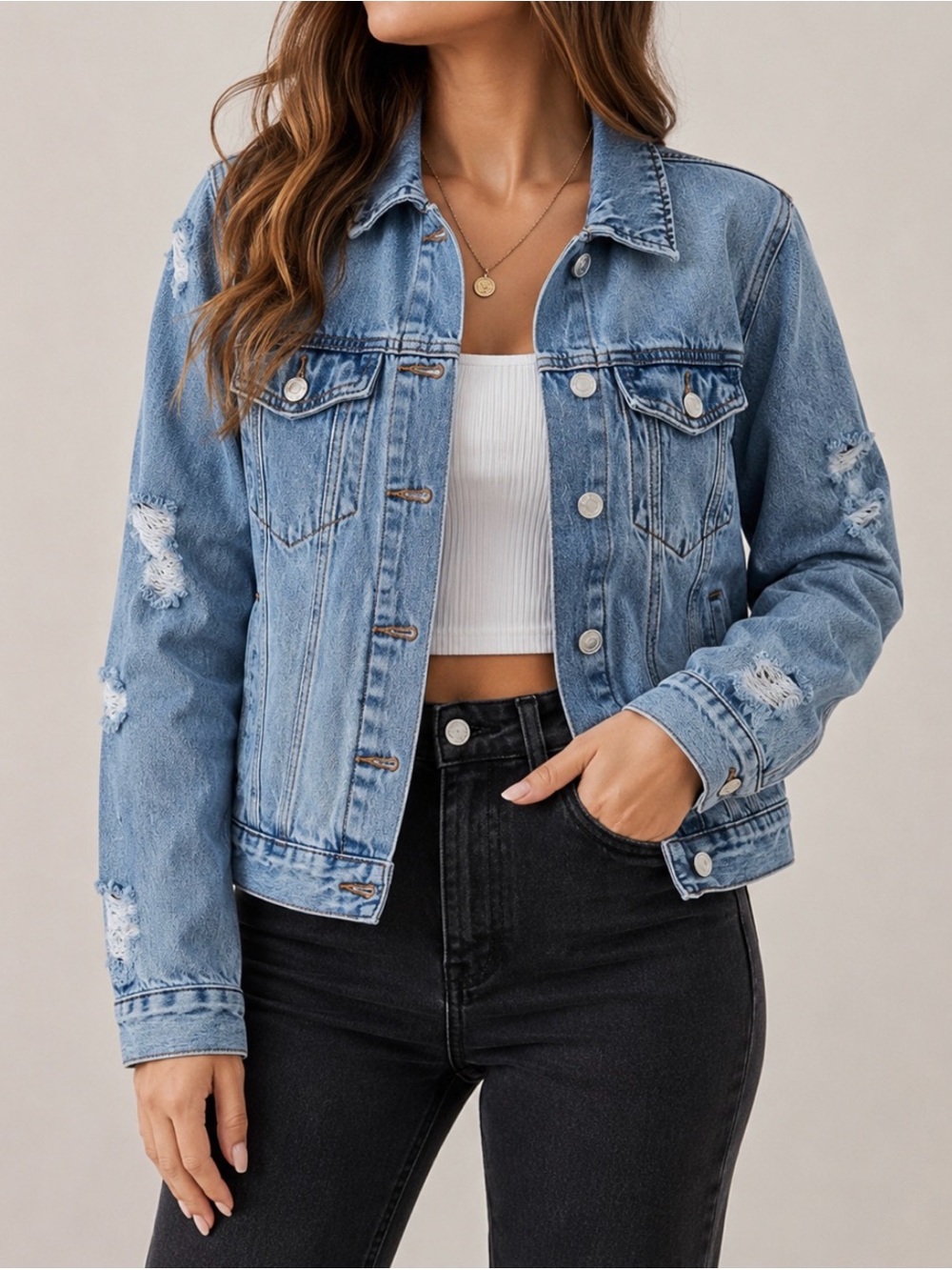 Forever 21 Distressed Denim Jacket Women’s Small Light Wash Jean Jacket